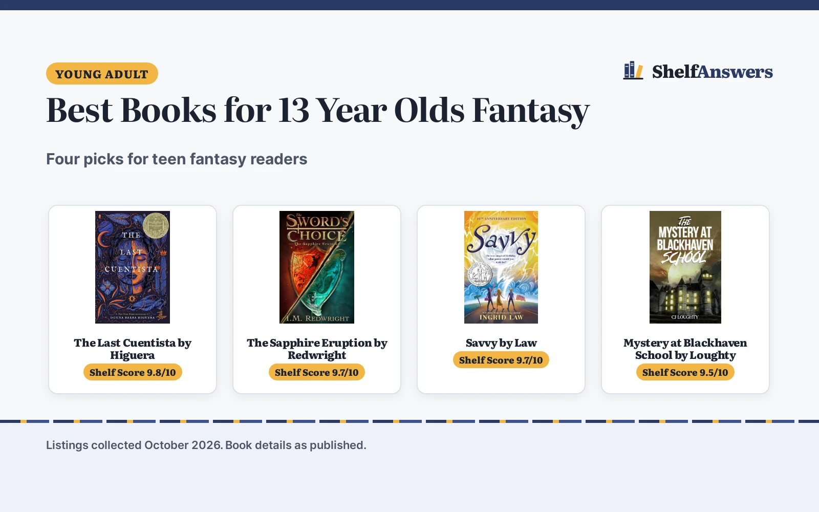 Best Books for 13 Year Olds Fantasy (2026): 4 Top Picks