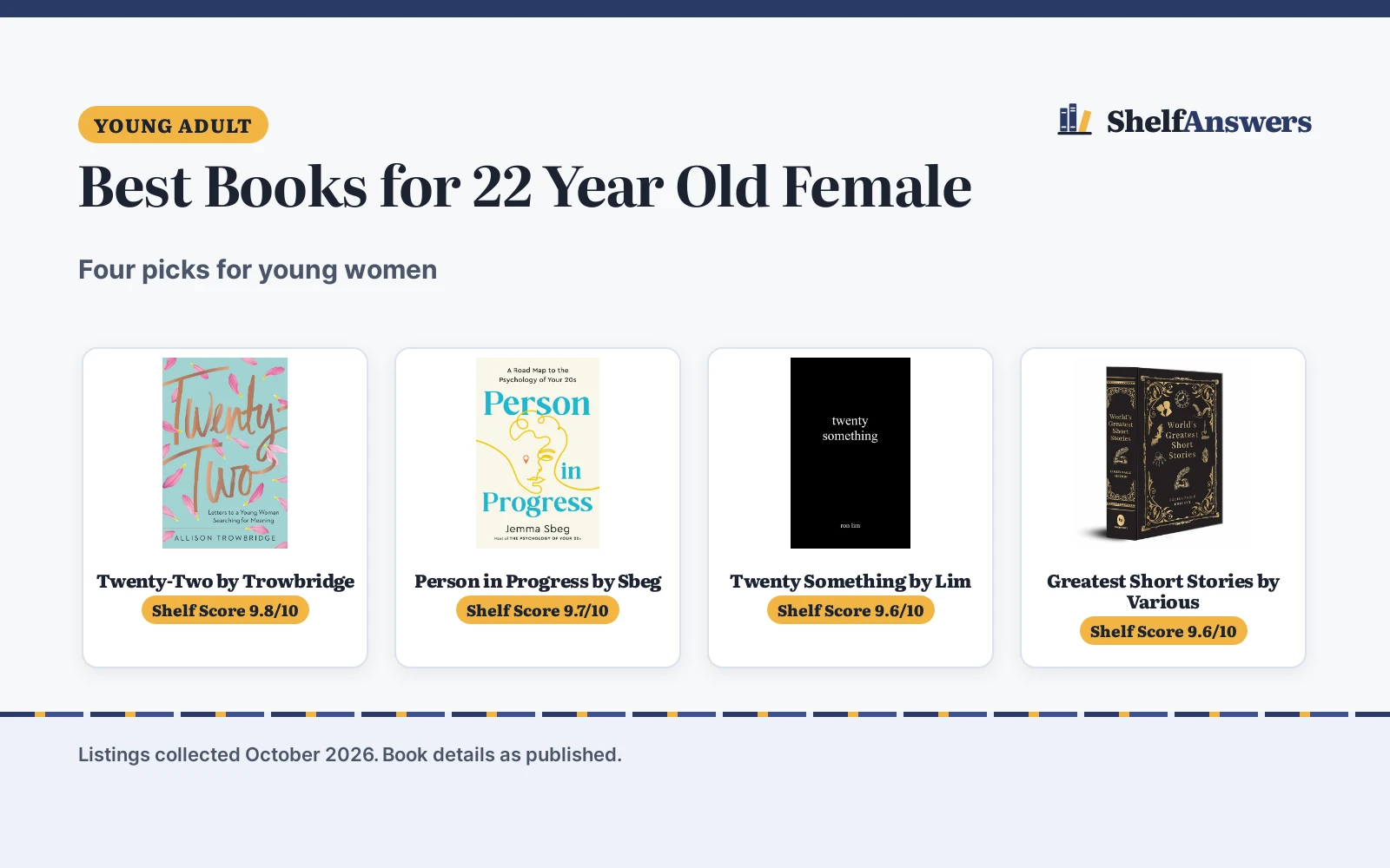 Best Books for 22 Year Old Female (2026): 4 Top Picks
