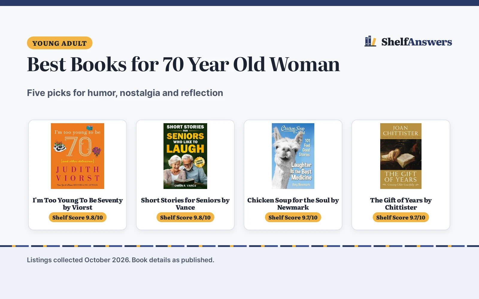 Best Books for 70 Year Old Woman (2026): 5 Top Picks