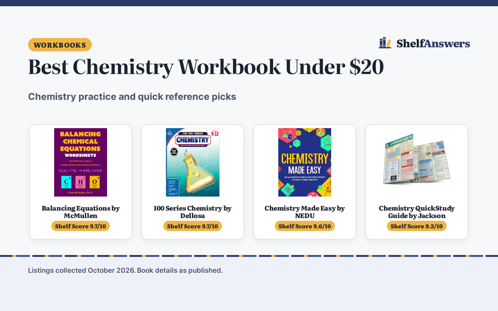 Best Chemistry Workbook Under $20 (2026): 4 Picks Compared