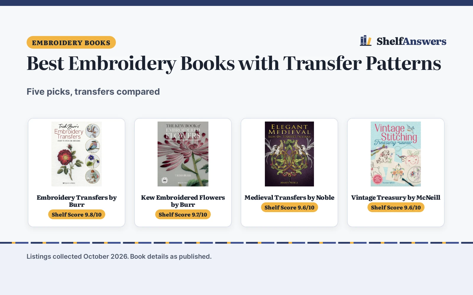 Best Embroidery Books with Transfer Patterns (2026): 5 Picks Compared