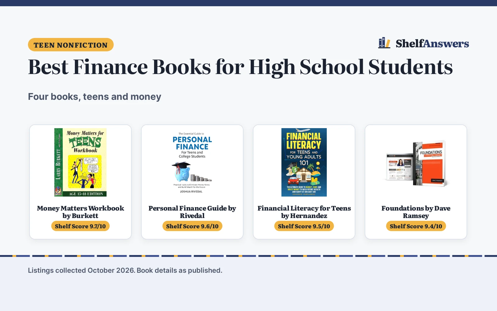 Best Finance Books for High School Students (2026): 4 Compared