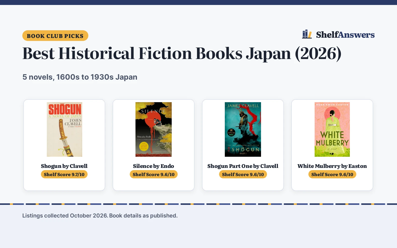 Best Historical Fiction Books Japan (2026): 5 Compared