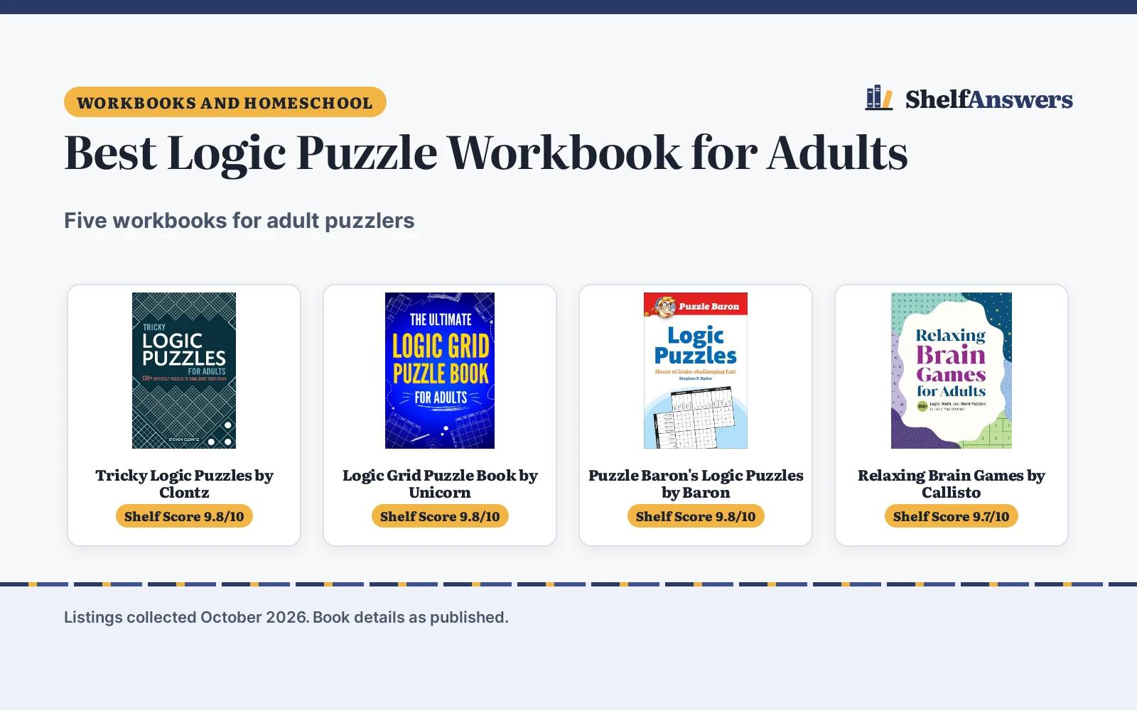 Best Logic Puzzle Workbook for Adults (2026): 5 Picks Compared