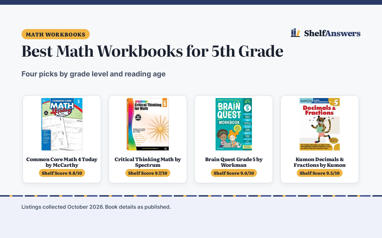 Best Math Workbooks for 5th Grade (2026): 4 Picks Compared