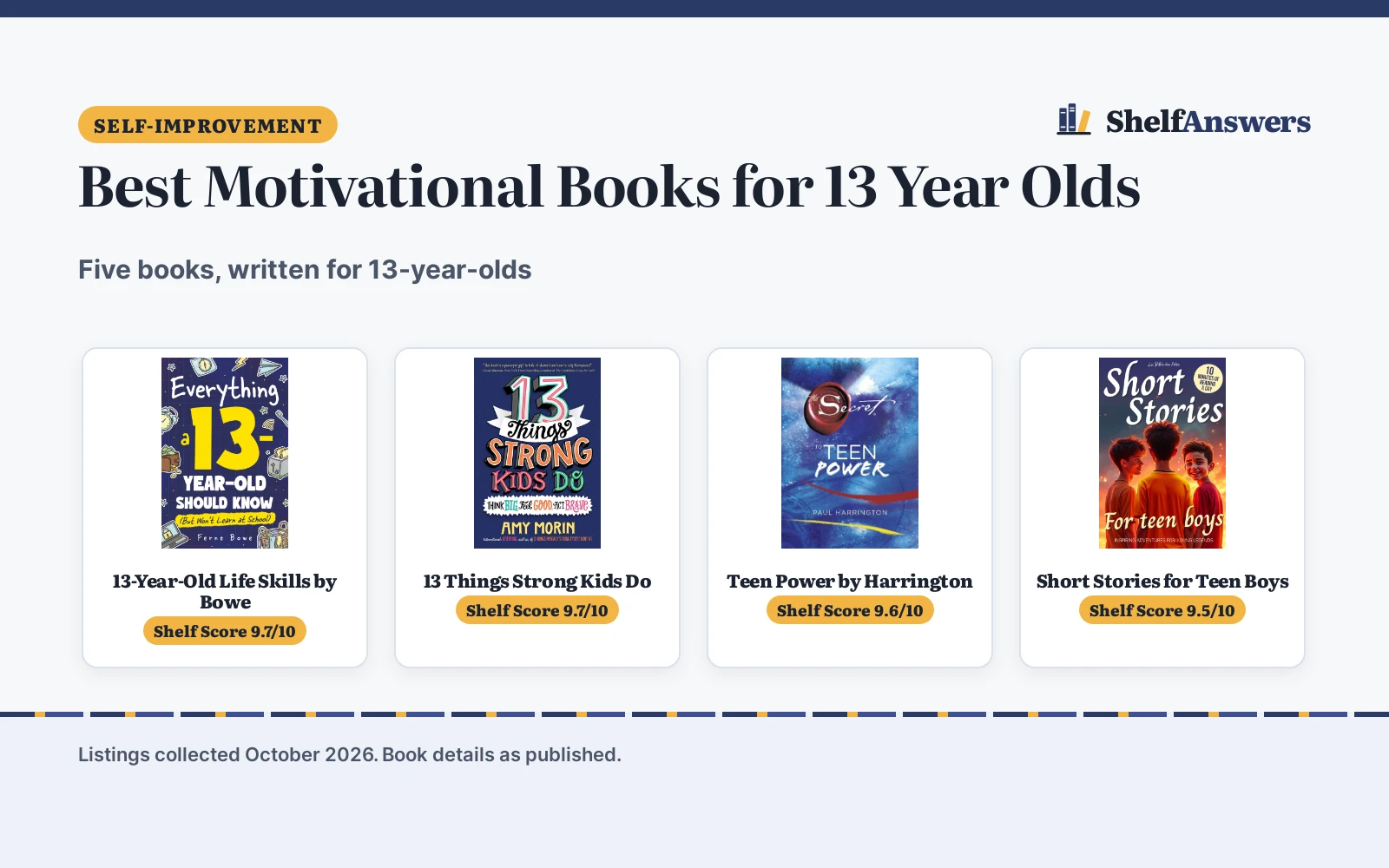 Best Motivational Books for 13 Year Olds (2026): 5 Books Compared