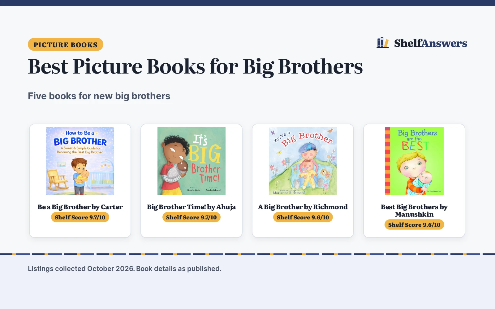 Best Picture Books for Big Brothers (2026): 5 Compared