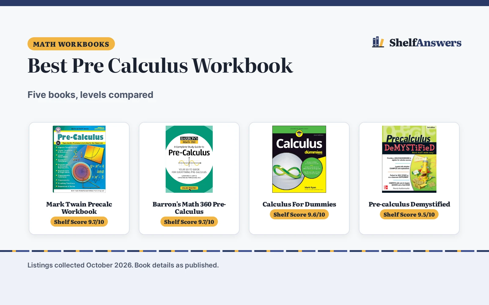 Best Pre Calculus Workbook (2026): 5 Picks Compared