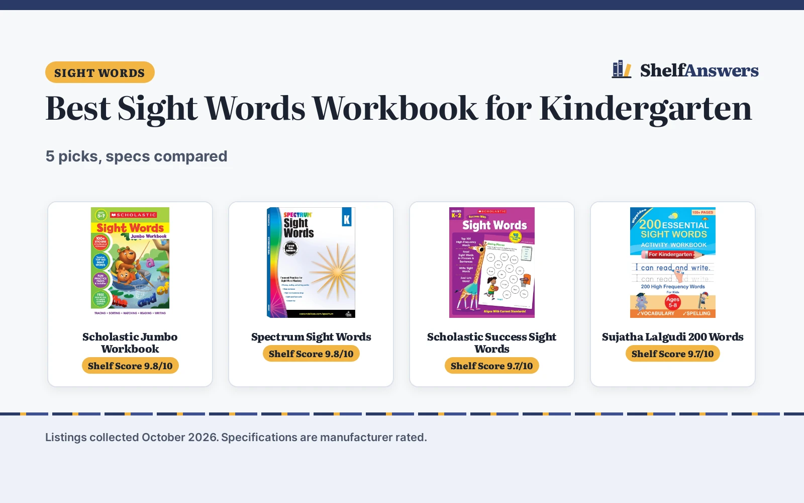 Best Sight Words Workbook for Kindergarten (2026): 5 Picks