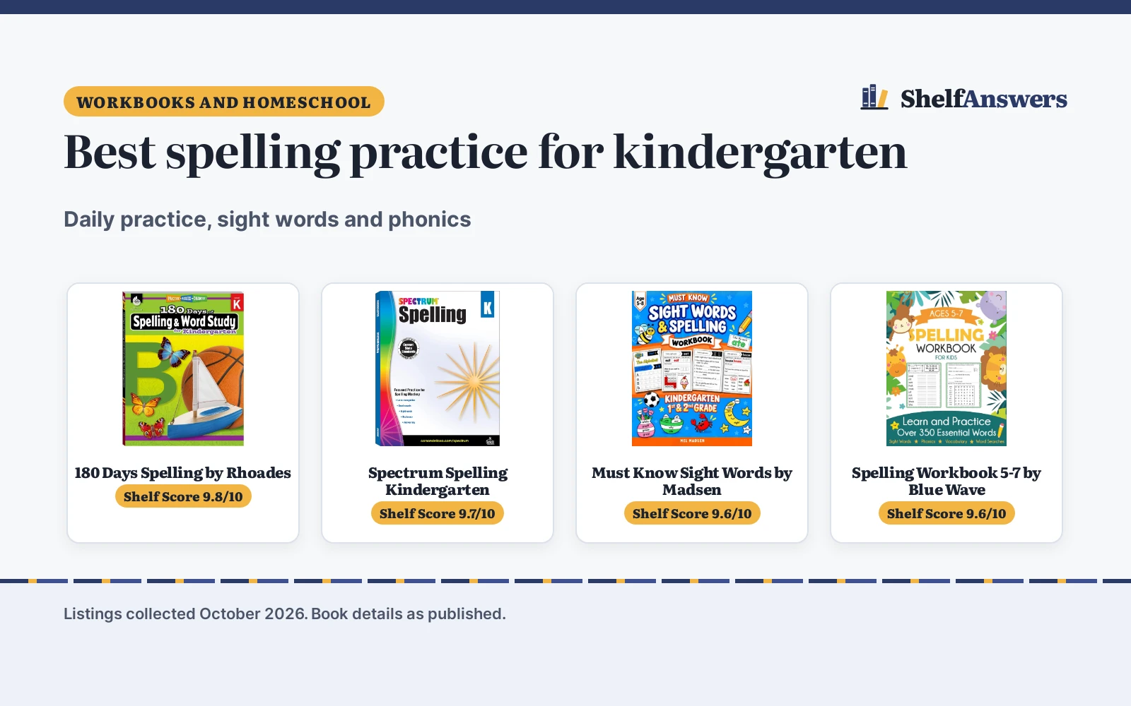 Best Spelling Workbook for Kindergarten (2026)