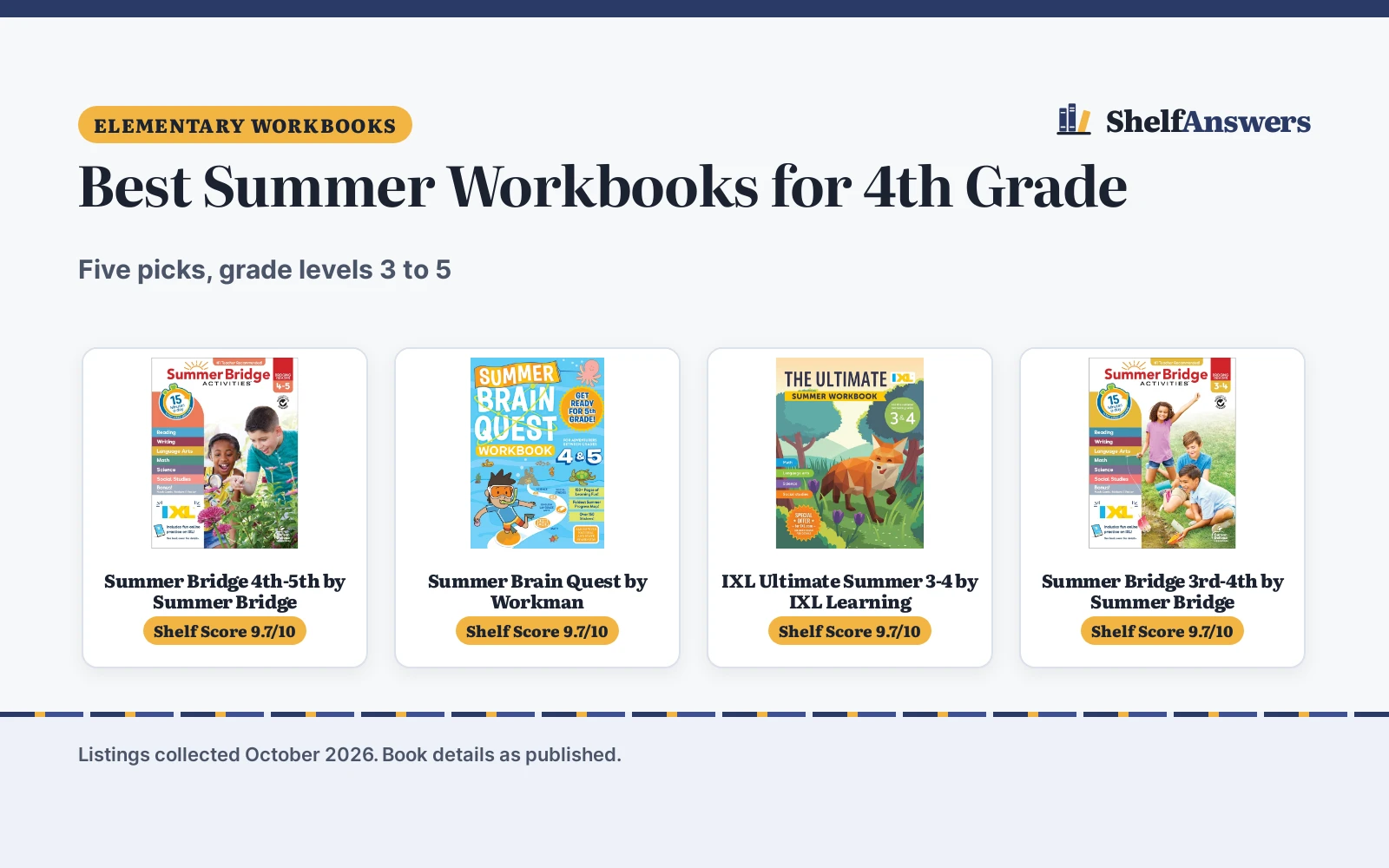 Best Summer Workbooks for 4th Grade (2026): 5 Picks Compared