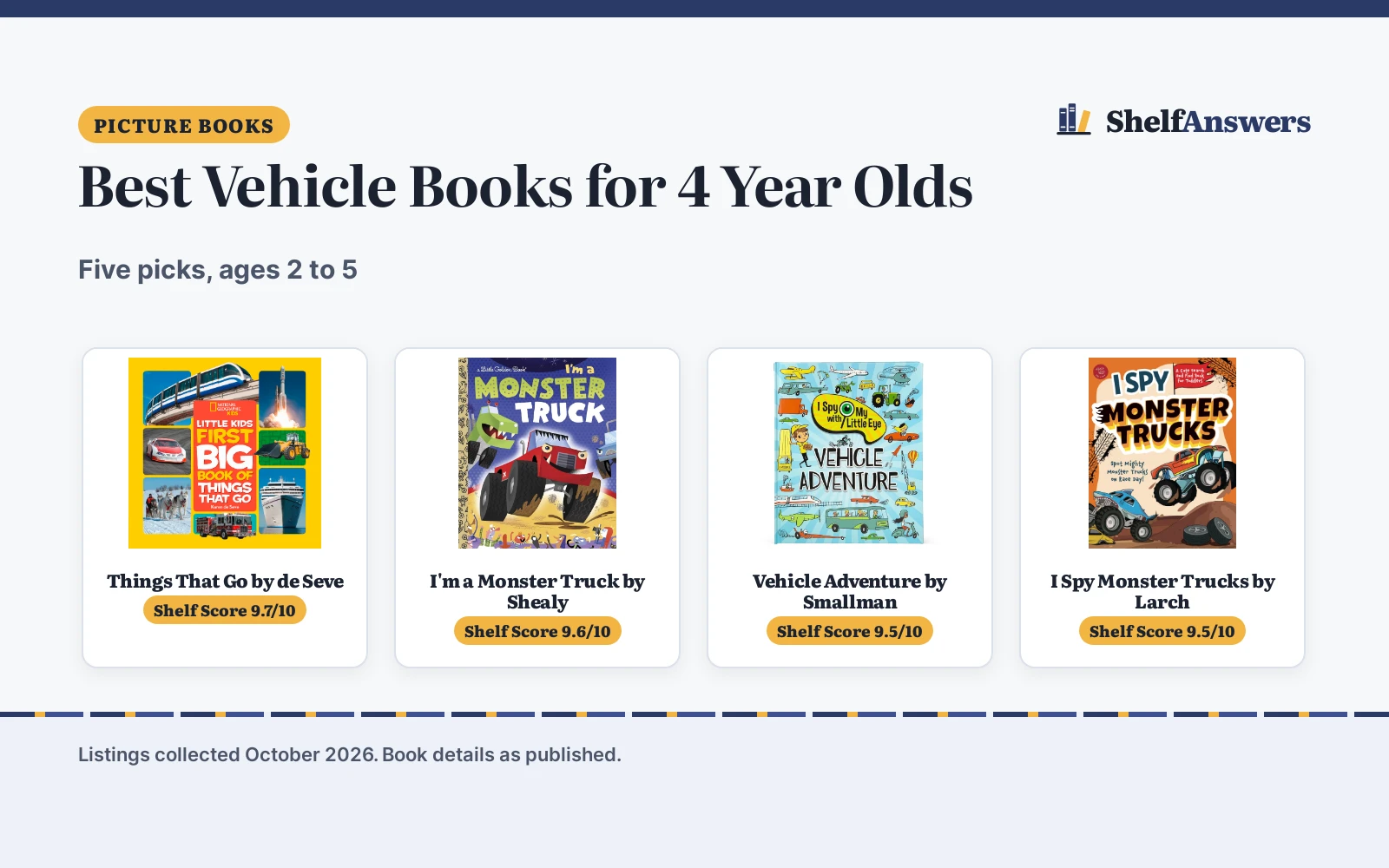 Best Vehicle Books for 4 Year Olds (2026): 5 Picks by Reading Age