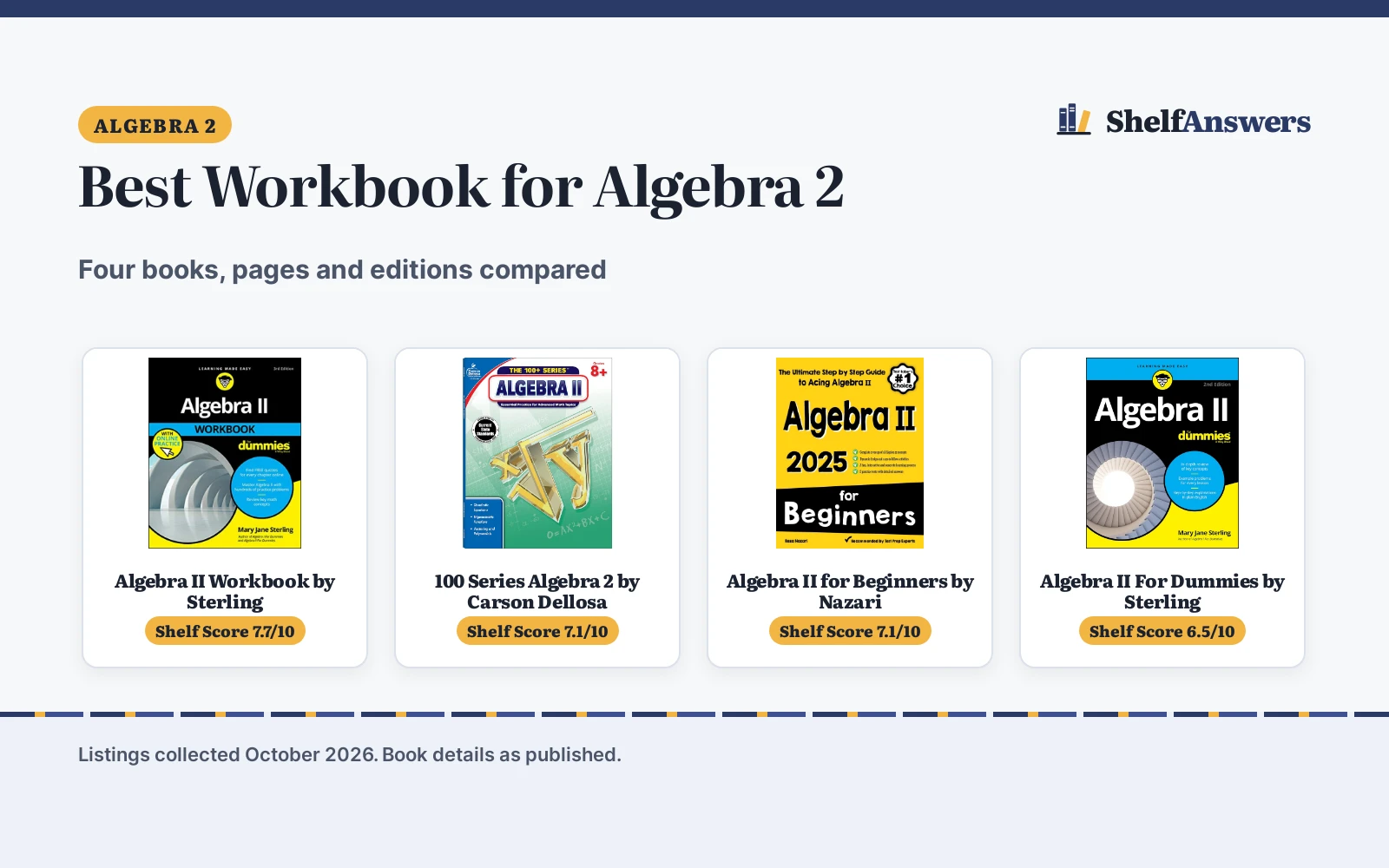 Best Workbook for Algebra 2 (2026): 4 Picks Compared