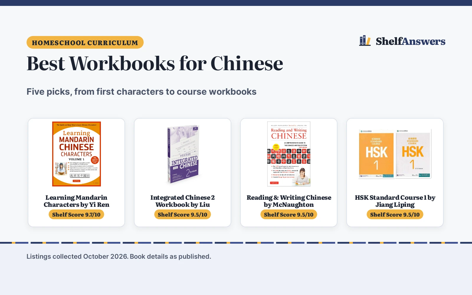 Best Workbooks for Chinese (2026): 5 Picks Compared by Level